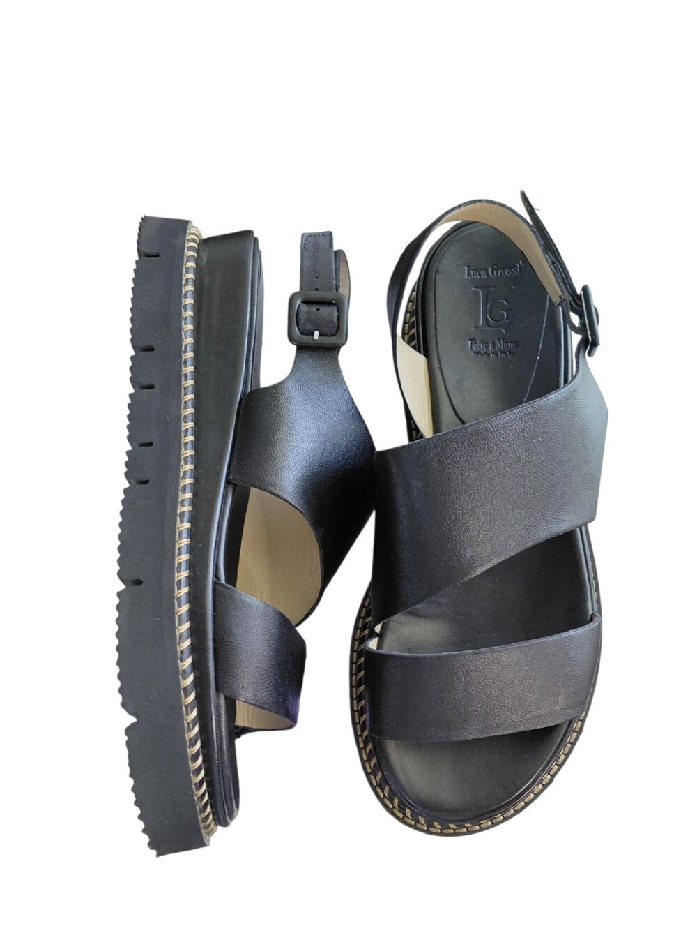 Women's Black Platform Slingback Sandals with Chunky Lug Sole Size 7-8 - Picture 12 of 12